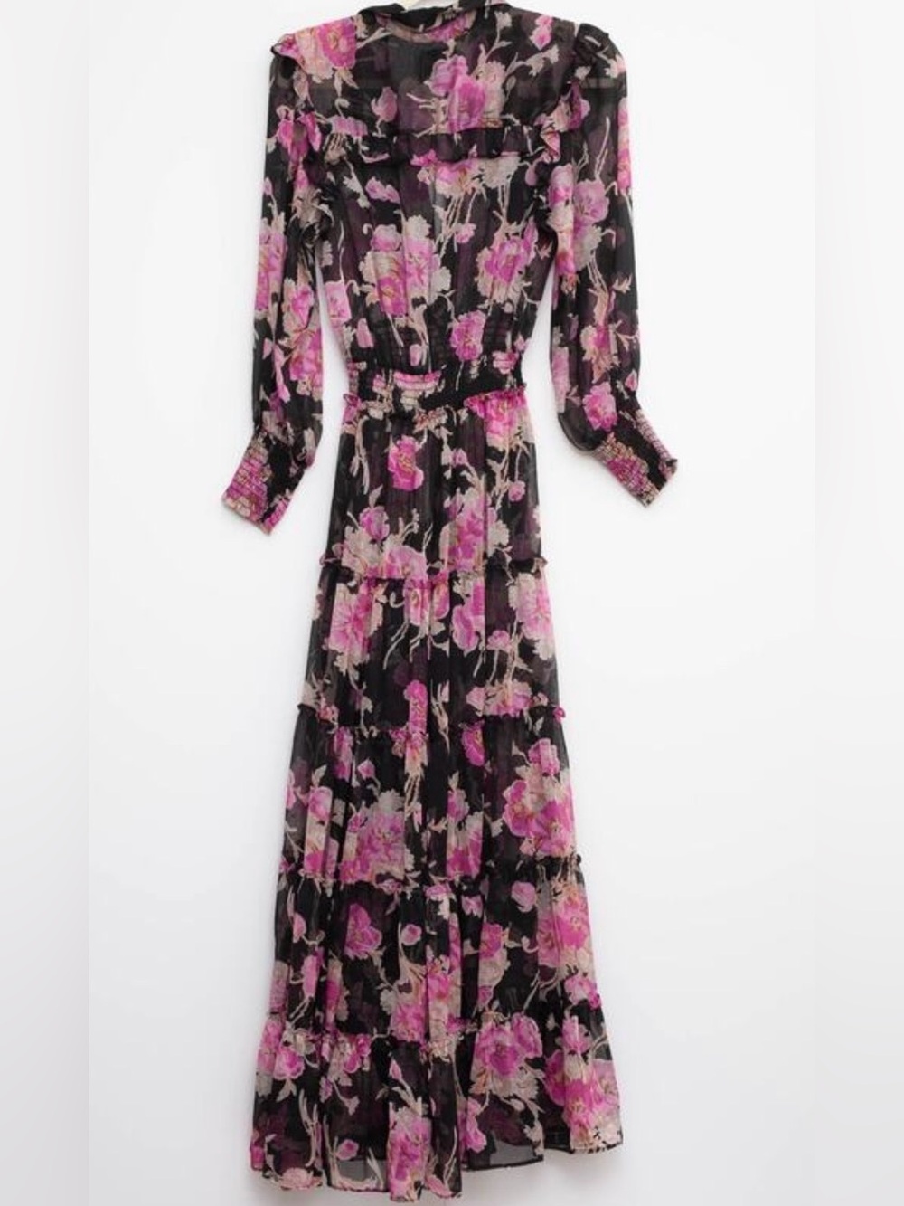 Misa Los Angeles Black Maxi Dress with Pink Floral Print - Picture 2 of 2